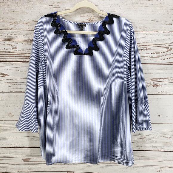 Talbots Women's Blue Striped Bell Sleeve Cotton Blend Top Size 3XP - Picture 1 of 13